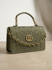 Verde Lace Structured Top Handle & Chain Bag