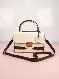 Elegance Luxe Top-Handle Crossbody Bag - Ivory & Tan