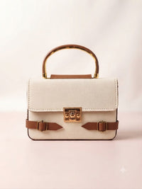 Elegance Luxe Top-Handle Crossbody Bag - Ivory & Tan