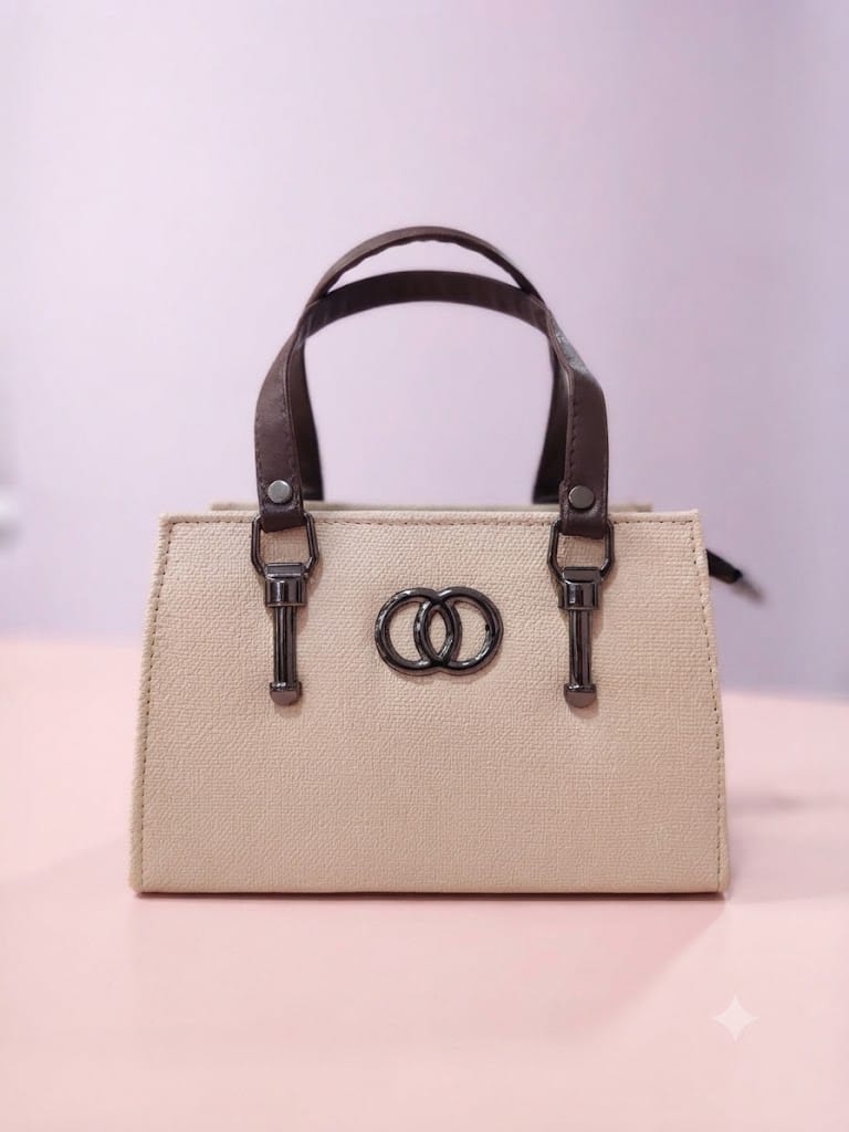 Elegance Luxe Structured Tote Bag - Cream & Brown