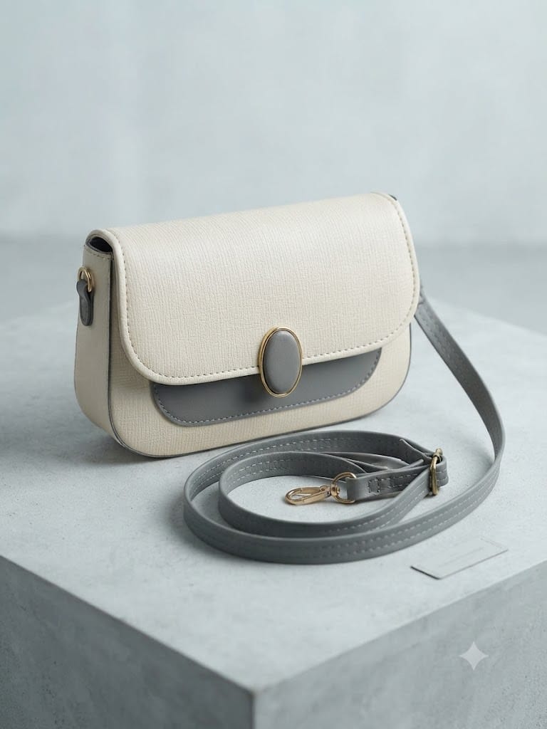 Elegance Luxe Two-Tone Crossbody Bag - Ivory & Grey