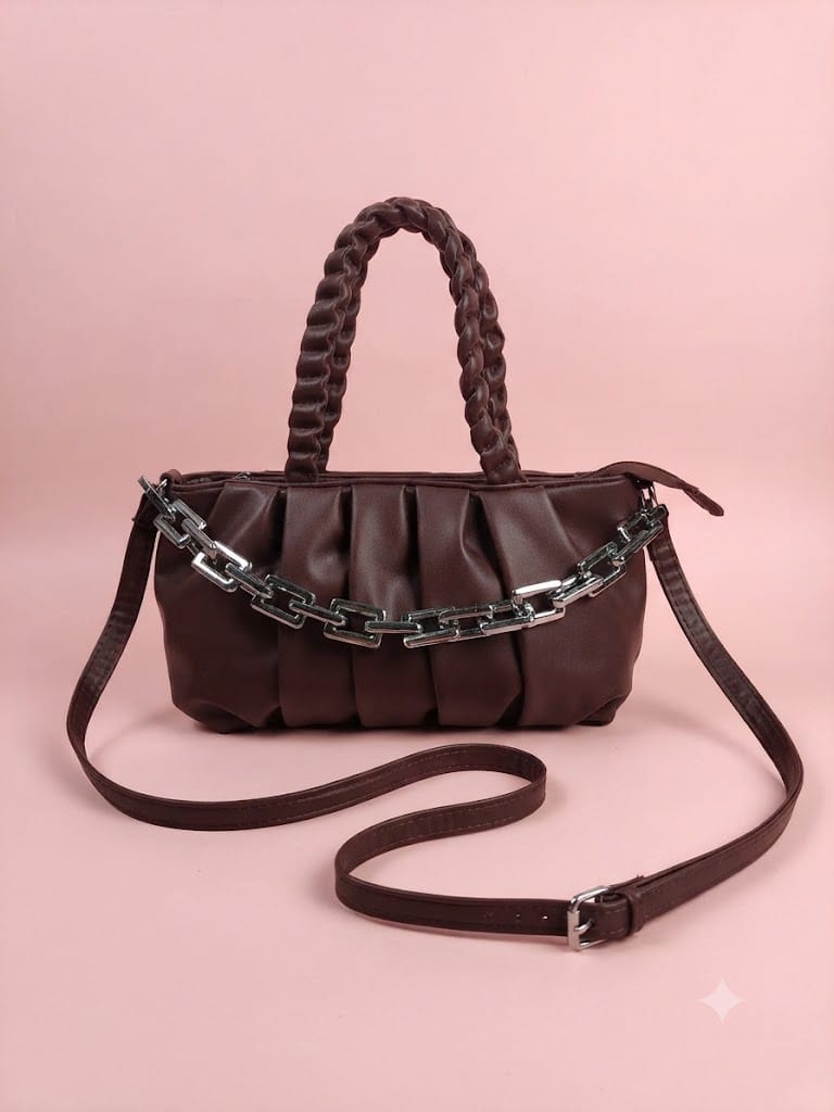 Chic Pleated Satchel with Chunky Chain Accent