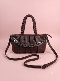 Chic Pleated Satchel with Chunky Chain Accent