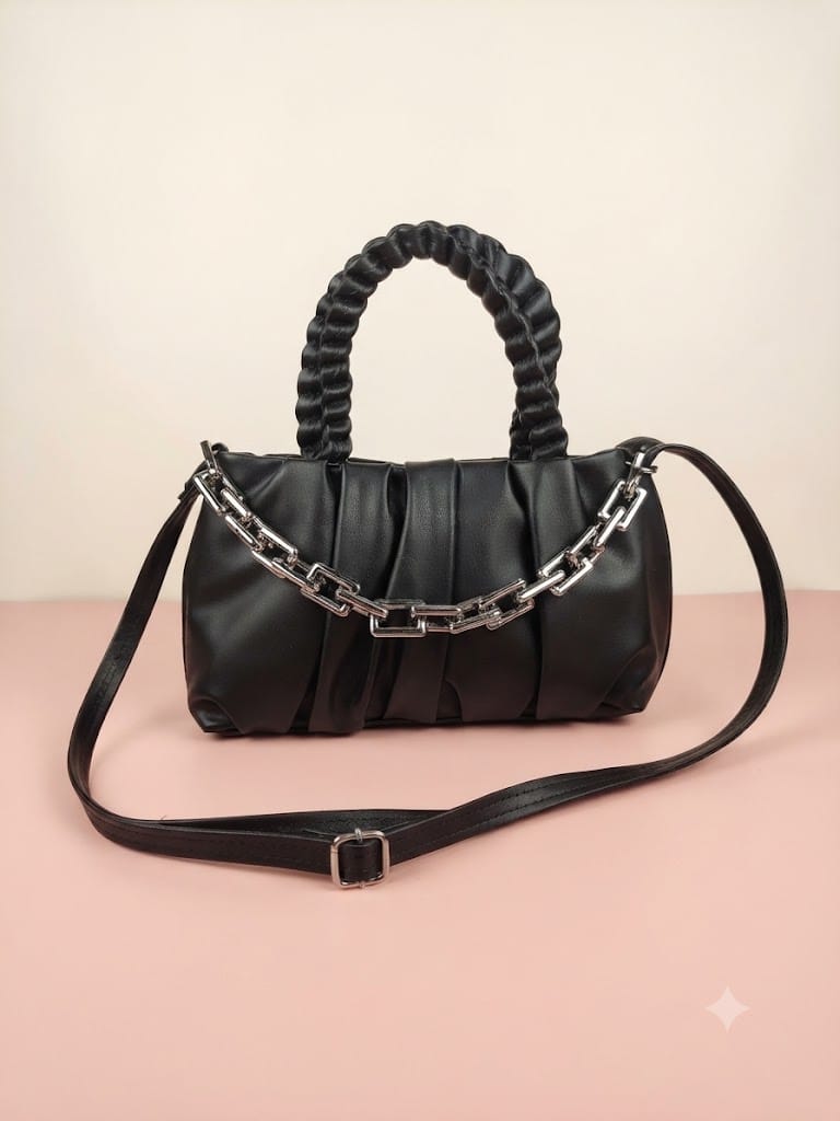 Chic Pleated Satchel with Chunky Chain Accent