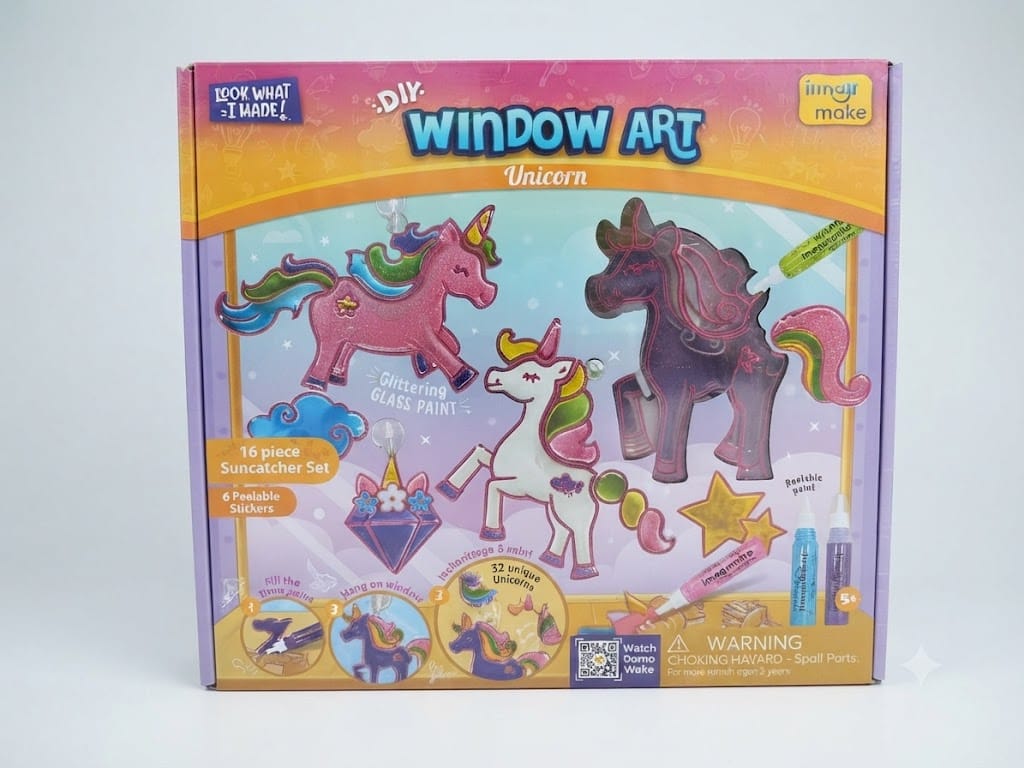 Imagi Make DIY Window Art Unicorn – 16-Piece Suncatcher Craft Kit for Kids