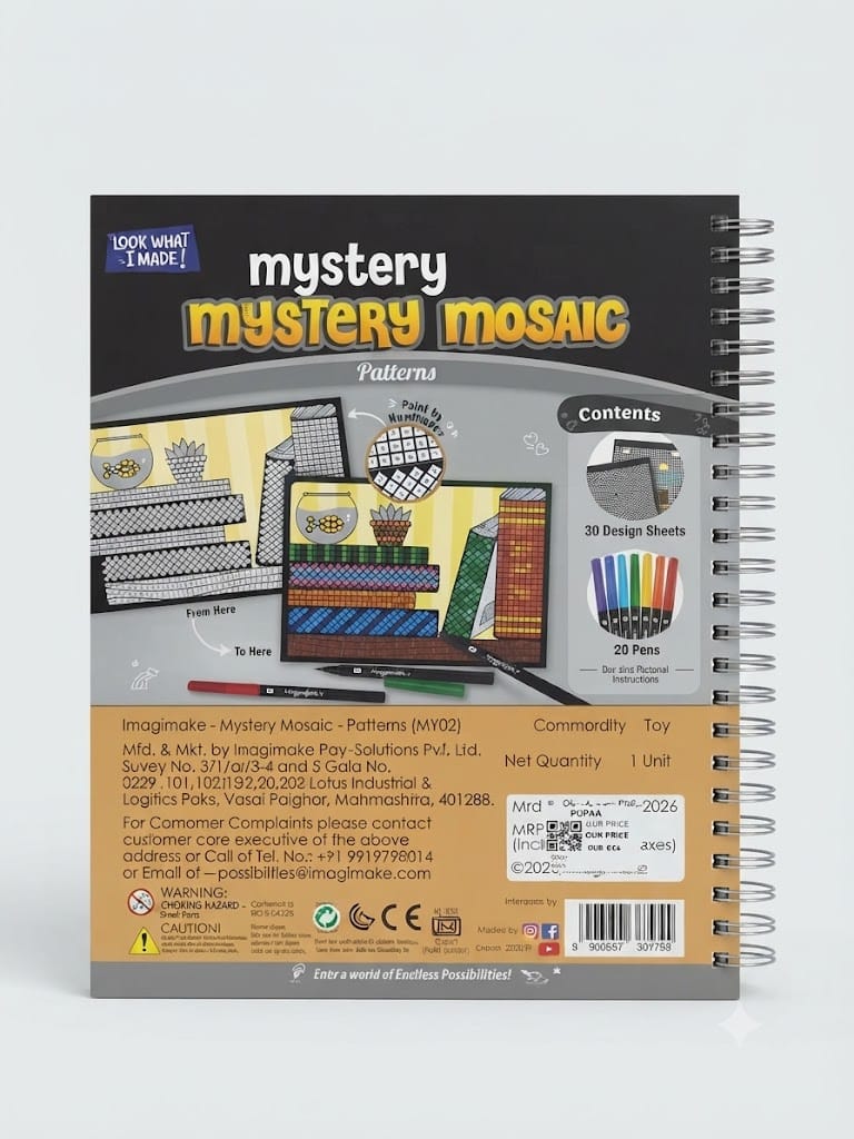 Imagi Make Mystery Mosaic Patterns – 30-Design Activity Book with 20 Pens
