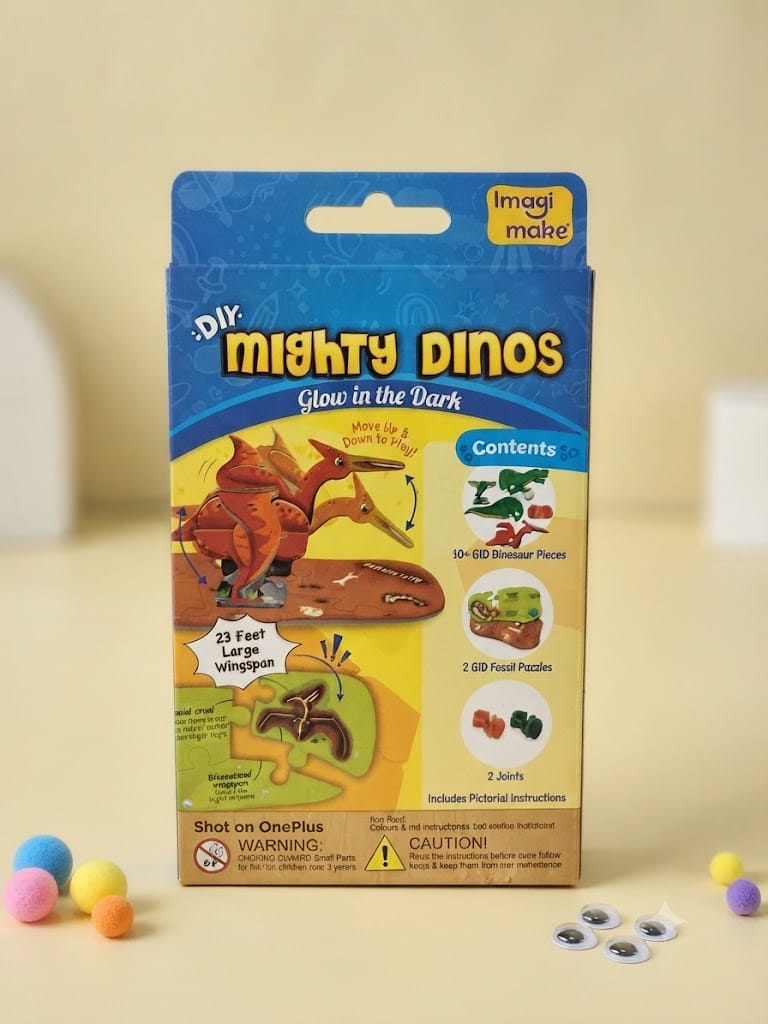 Imagimake DIY Mighty Dinos – Glow in the Dark Dinosaur Craft & Build Kit for Kids (Ages 5+)