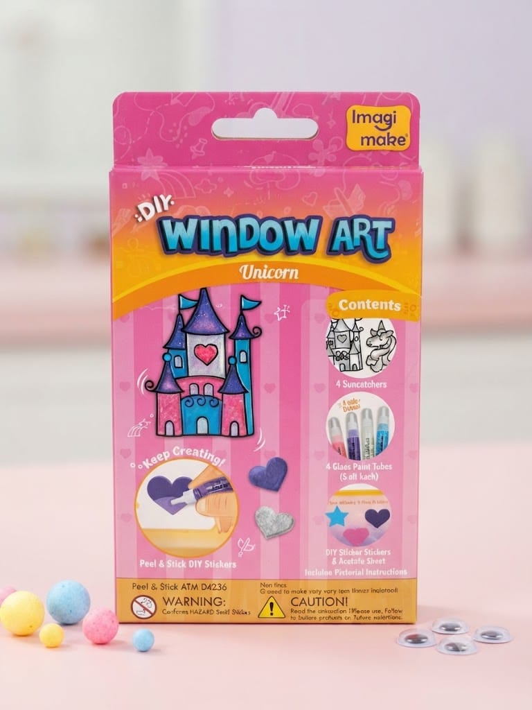 Imagimake DIY Window Art – Unicorn Theme | Glitter Glass Paint & Suncatcher Craft Kit for Kids (Ages 5+)
