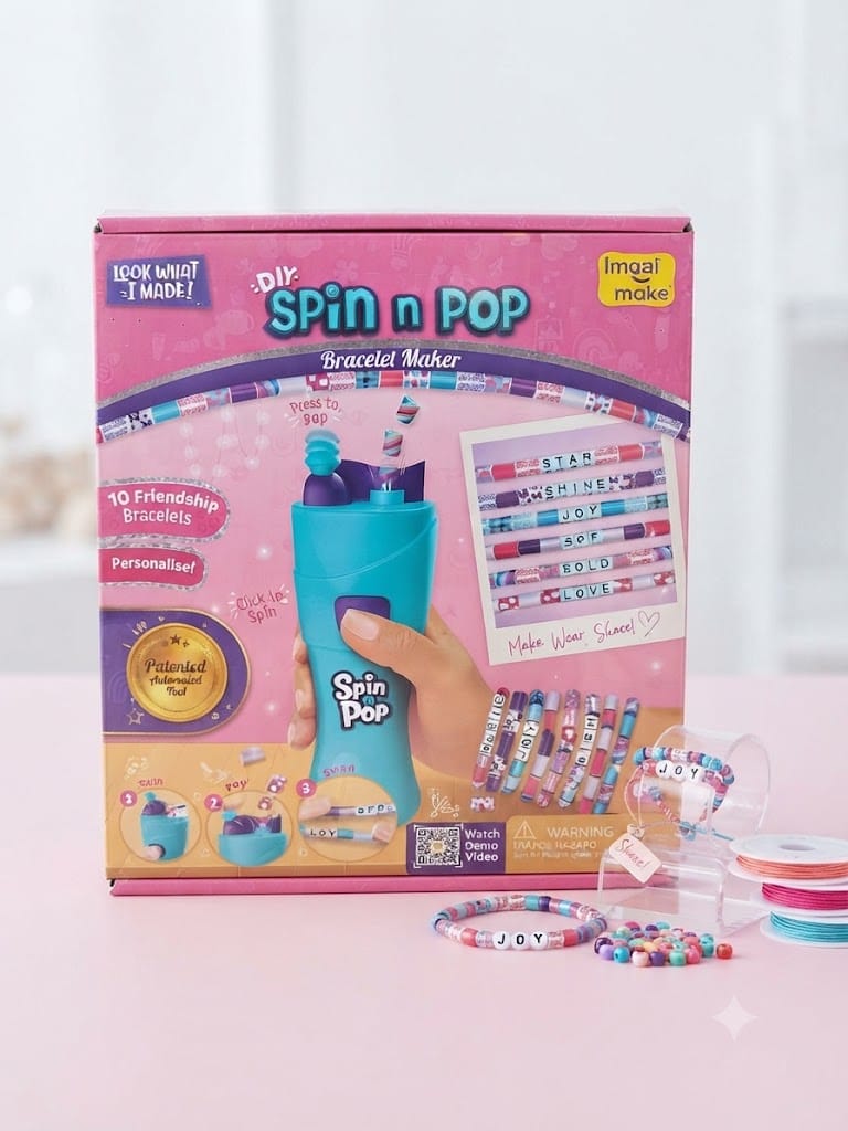Imagimake DIY Spin n Pop Bracelet Maker – Friendship Bracelet Craft Kit with Automated Tool & Personalized Beads