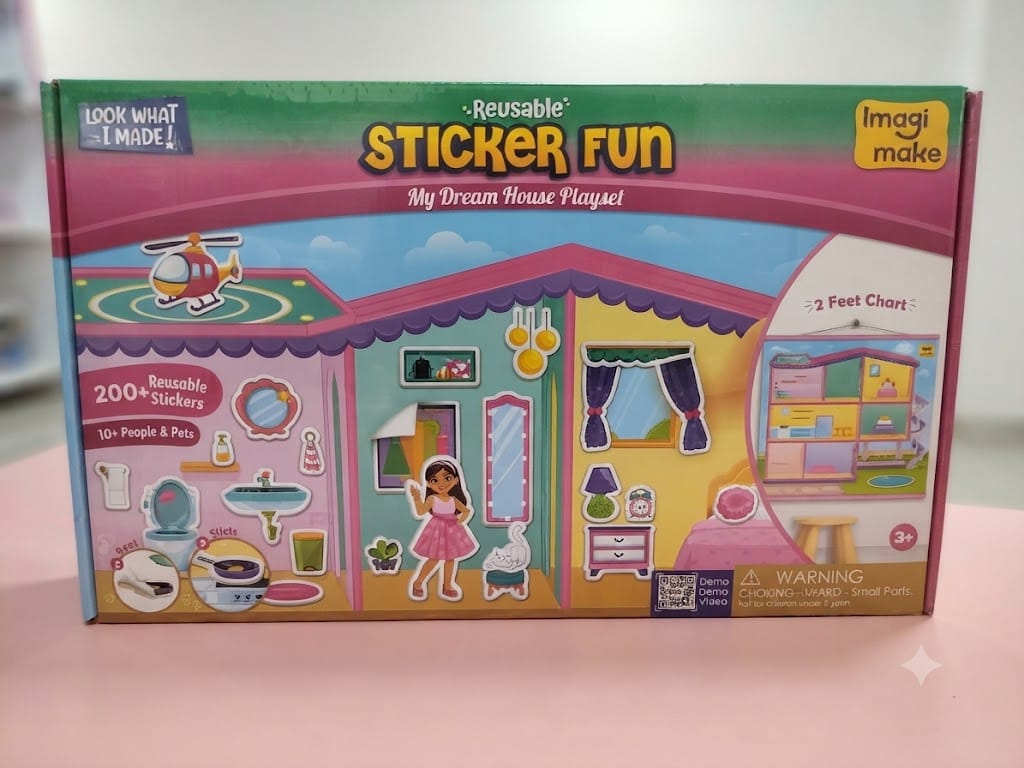 Imagimake Reusable Sticker Fun – My Dream House Playset | 2-Foot Interactive Dollhouse Scene with 200+ Reusable Stickers (Ages 3+)