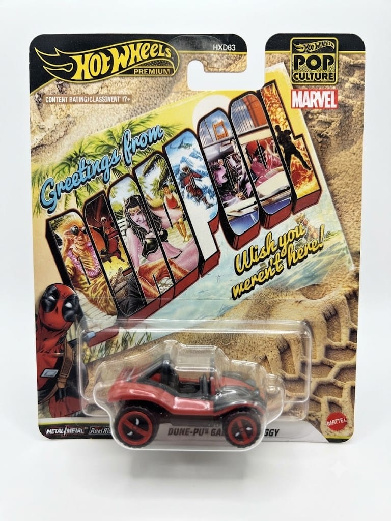 Hot Wheels Premium Pop Culture – Marvel Deadpool Dune-Pul® Gas Buggy | 1:64 Scale Die-Cast Collectible Car with Real Riders
