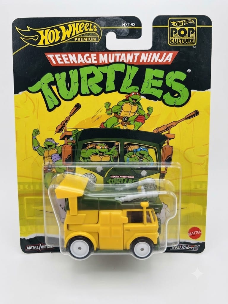 Hot Wheels Premium Pop Culture – Teenage Mutant Ninja Turtles Party Wagon | 1:64 Scale Die-Cast Collectible Van with Real Riders