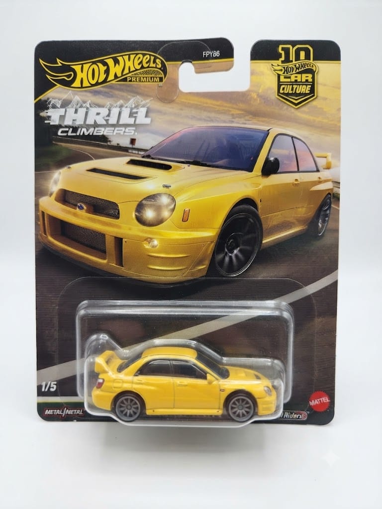 Hot Wheels Premium Car Culture – Thrill Climbers Subaru Impreza WRX | 1:64 Scale Die-Cast Rally Car (1/5) with Real Riders