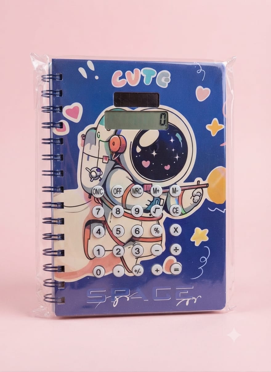 Cute Space Astronaut Calculator Spiral Notebook | Outer Space Stationery & Diary