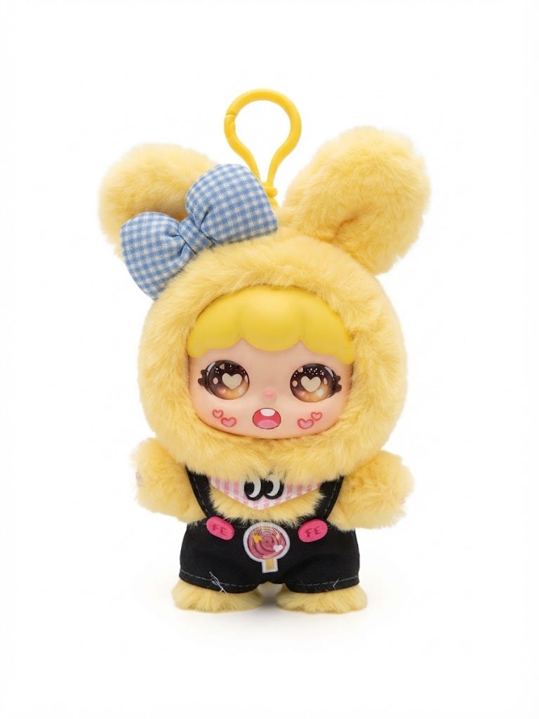 Fluffy Yellow Bunny Plush Doll Keychain – Cute Kawaii Bag Charm & Collectible Toy