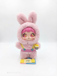 Fluffy Pink Bunny Plush Doll Toy – Cute Kawaii Collectible Figure with Popcorn