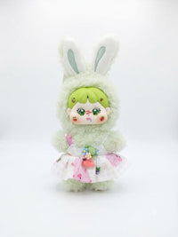 Plush Bunny Doll in Pink Checkered Dress – Mint Green