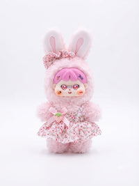 Plush Bunny Doll in Pink Floral Dress – Soft Pink