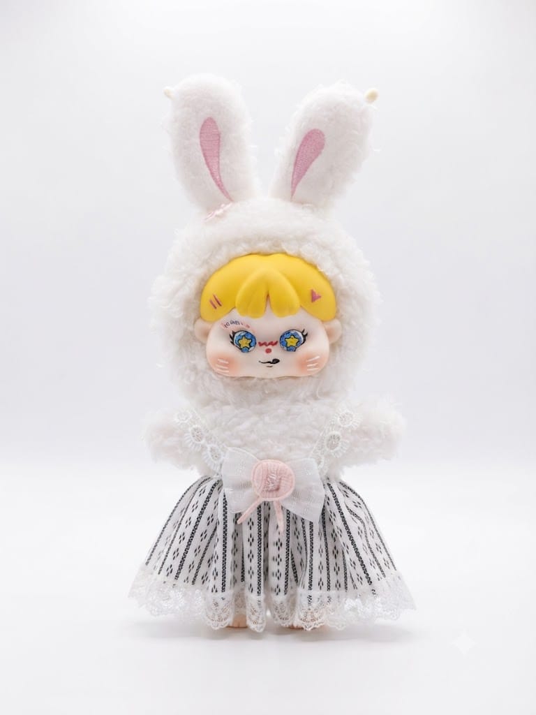 Starry White Bunny Designer Art Toy Plush Doll with Lace Dress