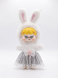Starry White Bunny Designer Art Toy Plush Doll with Lace Dress