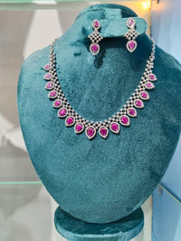 Glamorous American Diamond & Teardrop Stone Necklace Set
