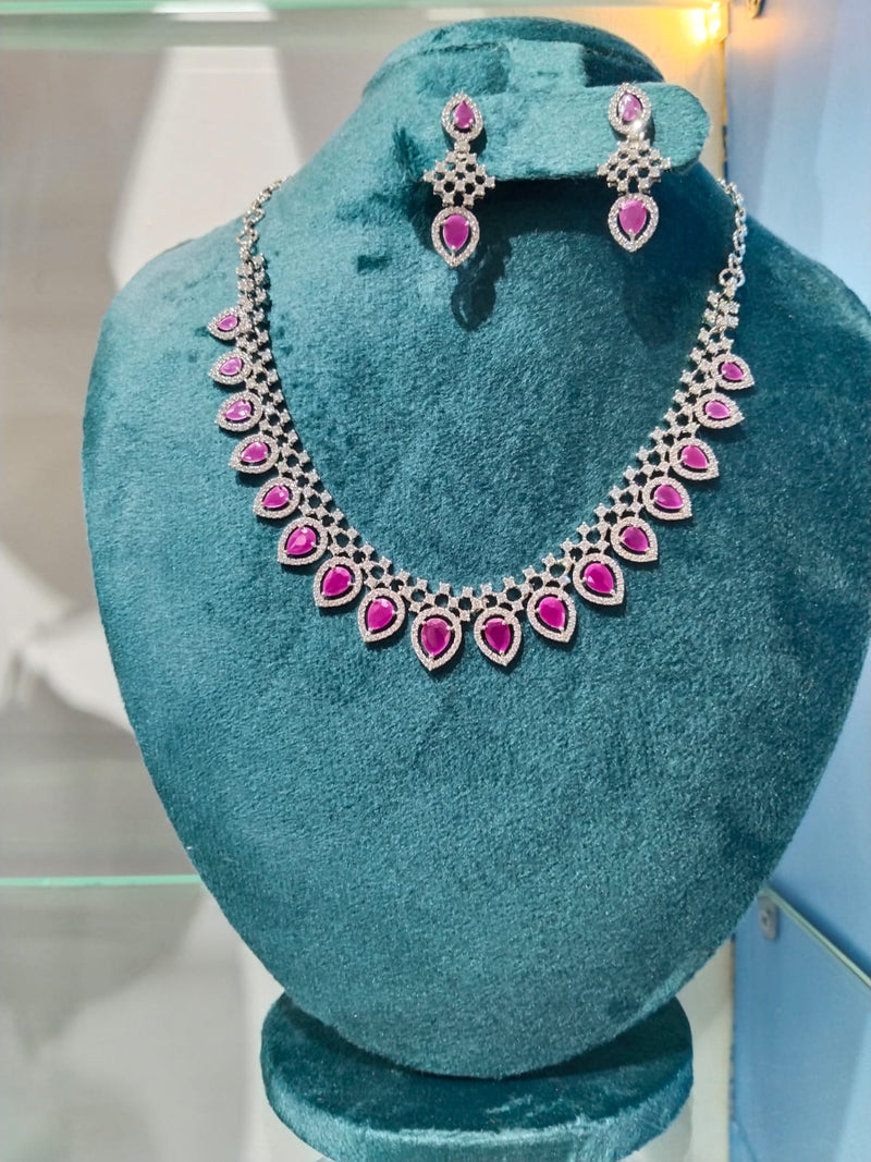 Glamorous American Diamond & Teardrop Stone Necklace Set