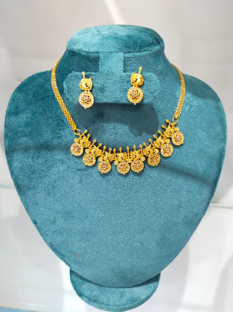 Elegant Gold-Plated Coin Motif Necklace Set with Matching Earrings