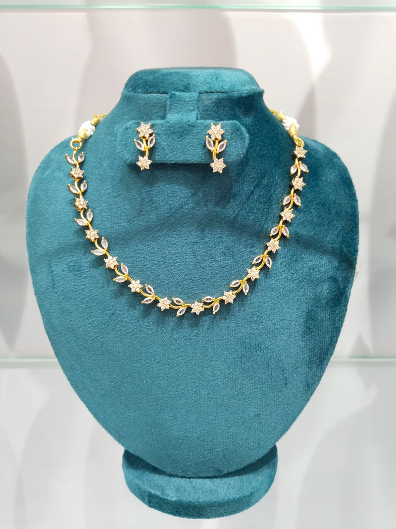 Dainty Floral & Leaf Vine American Diamond Gold-Plated Necklace Set