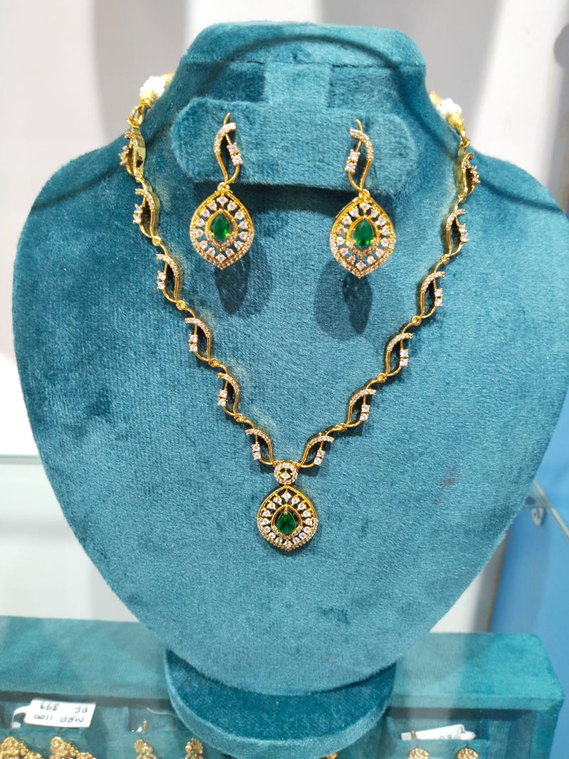 Elegant Curved Wave American Diamond & Teardrop Stone Necklace Set