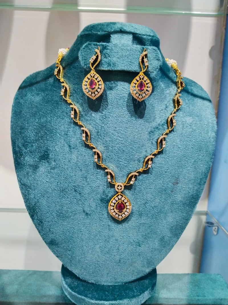 Elegant Curved Wave American Diamond & Teardrop Stone Necklace Set