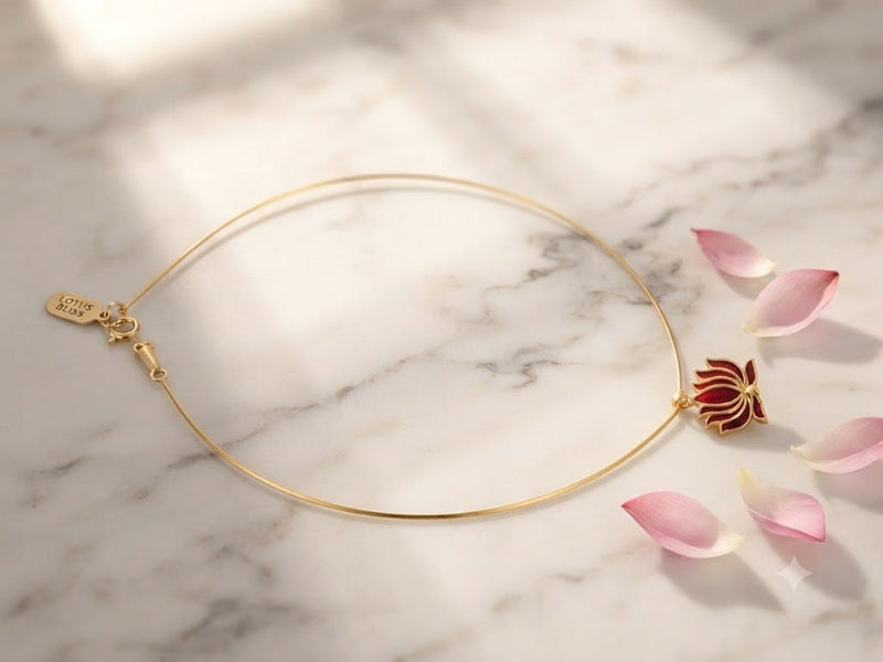 Minimalist Gold Wire Lotus Pendant Necklace – Lotus Bloom Choker