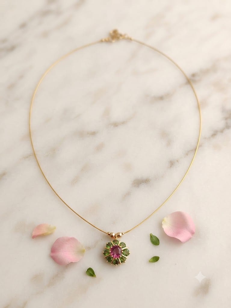 Blooming Floral Gemstone Pendant Gold Collar Necklace