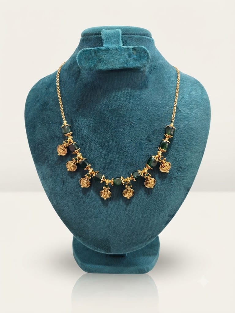 Traditional Lakshmi Coin & Gemstone Bead Gold Necklace – Temple Kasu Necklace