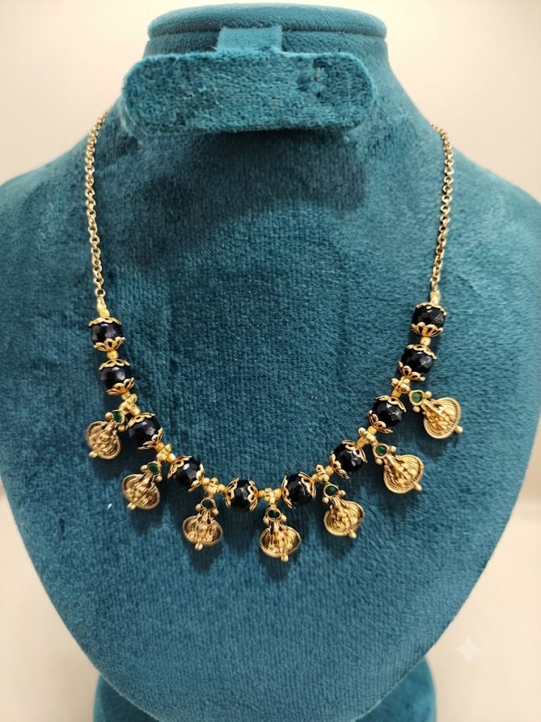 Heritage Lakshmi Coin & Beaded Gold Necklace – Temple Kasu Mala Collection