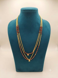 Traditional 2-Layer Coral Bead & Gold Chain Haram Necklace