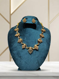 Royal Gold-Plated CZ Floral Necklace Set with Matching Stud Earrings