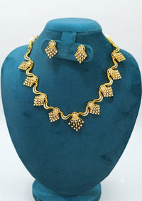 Gold-Plated Cubic Zirconia Wave & Cluster Drop Necklace Set with Matching Earrings