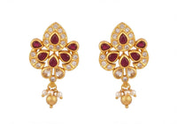 PUPAA Antique Gold Floral Paisley Kemp & CZ Drop Earrings with Pearl & Gold Bead Drops