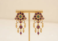 PUPAA Antique Gold Floral Kemp & CZ Drop Earrings with Hanging Bead Accents
