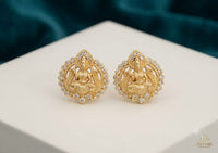 PUPAA Heritage Antique Gold Divine Temple Lakshmi Stud Earrings with CZ Halo Frame