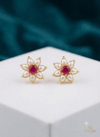 Aurora Luxe Floral Stud Earrings – Pearl & Gemstone Collection
