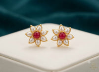 Aurora Luxe Floral Stud Earrings – Pearl & Gemstone Collection