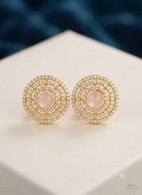 Concentric Multi-Halo Gemstone Stud Earrings – Gold Finish