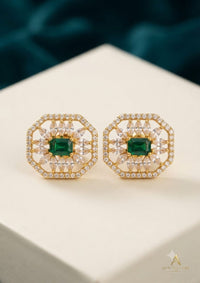 Aurora Luxe Octagon Starburst Gemstone Stud Earrings – Gold Finish