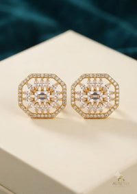Aurora Luxe Octagon Starburst Gemstone Stud Earrings – Gold Finish