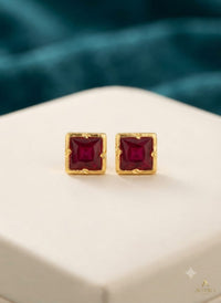 Aurora Luxe Square Gemstone Stud Earrings – Gold Bezel Solitaire Studs