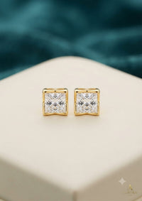 Aurora Luxe Square Gemstone Stud Earrings – Gold Bezel Solitaire Studs
