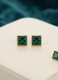 Aurora Luxe Square Gemstone Stud Earrings – Gold Bezel Solitaire Studs