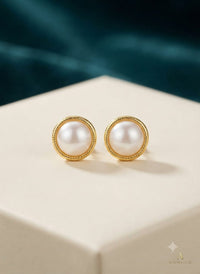 Aurora Luxe Round Gemstone & Pearl Bezel Stud Earrings – Classic Gold Solitaire Studs