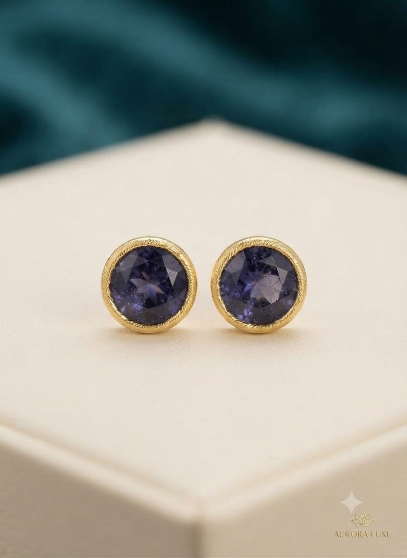 Aurora Luxe Round Gemstone & Pearl Bezel Stud Earrings – Classic Gold Solitaire Studs